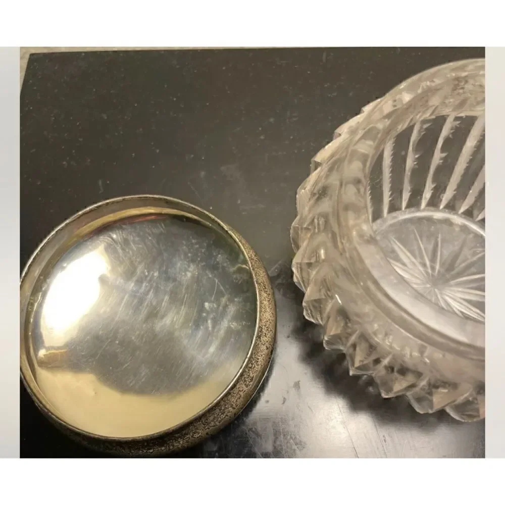 ANT English Sterling Top Cut Out Crystal Powder Jar